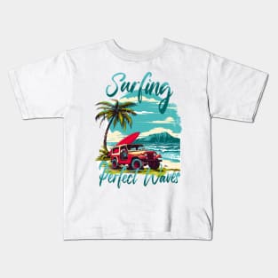 Surfing perfect waves Retro Summer Vibes Beach Life Classic Car Novelty Gift Kids T-Shirt